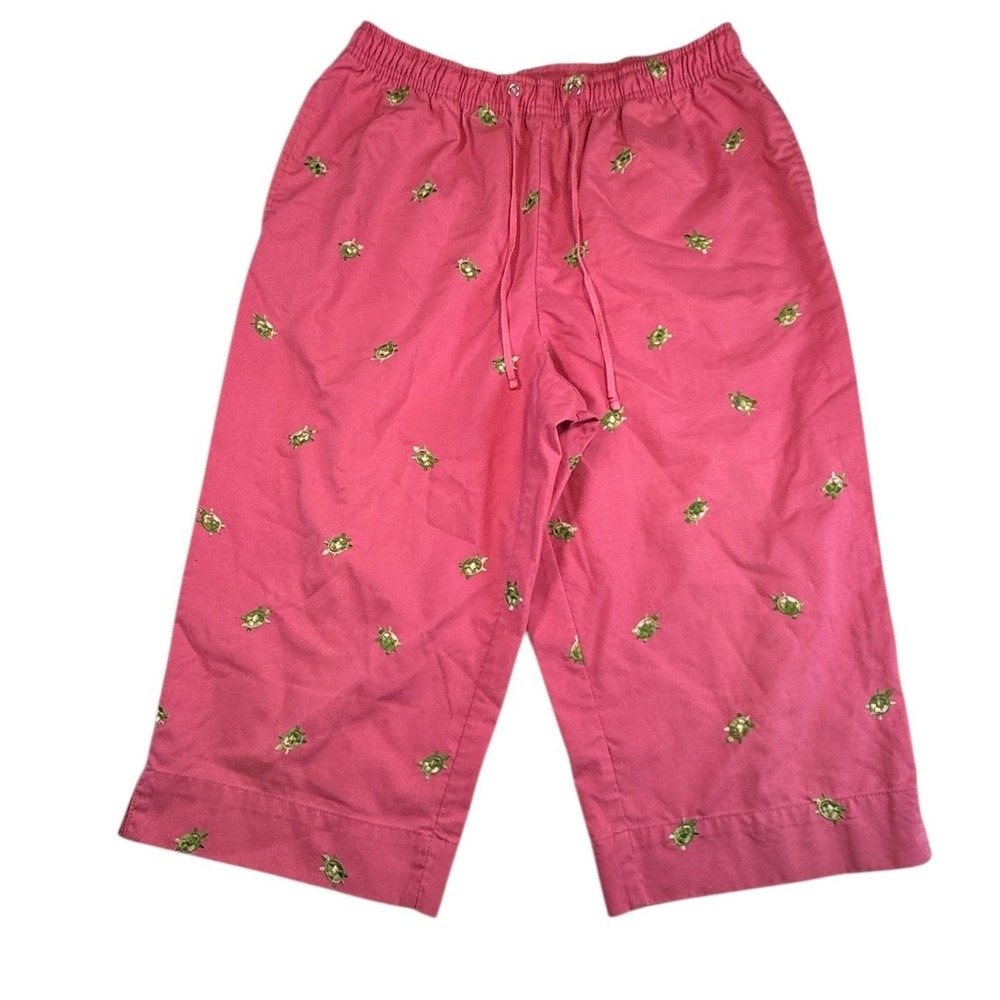 Karen Scott Sport Petite Pink‎ Turtle Embroidered Crop Pants PM Medium